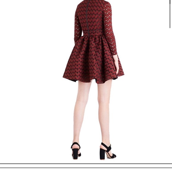 Deep Red Bonded Lace Maje Dress with Neoprene Skirt - Picture 2 of 7